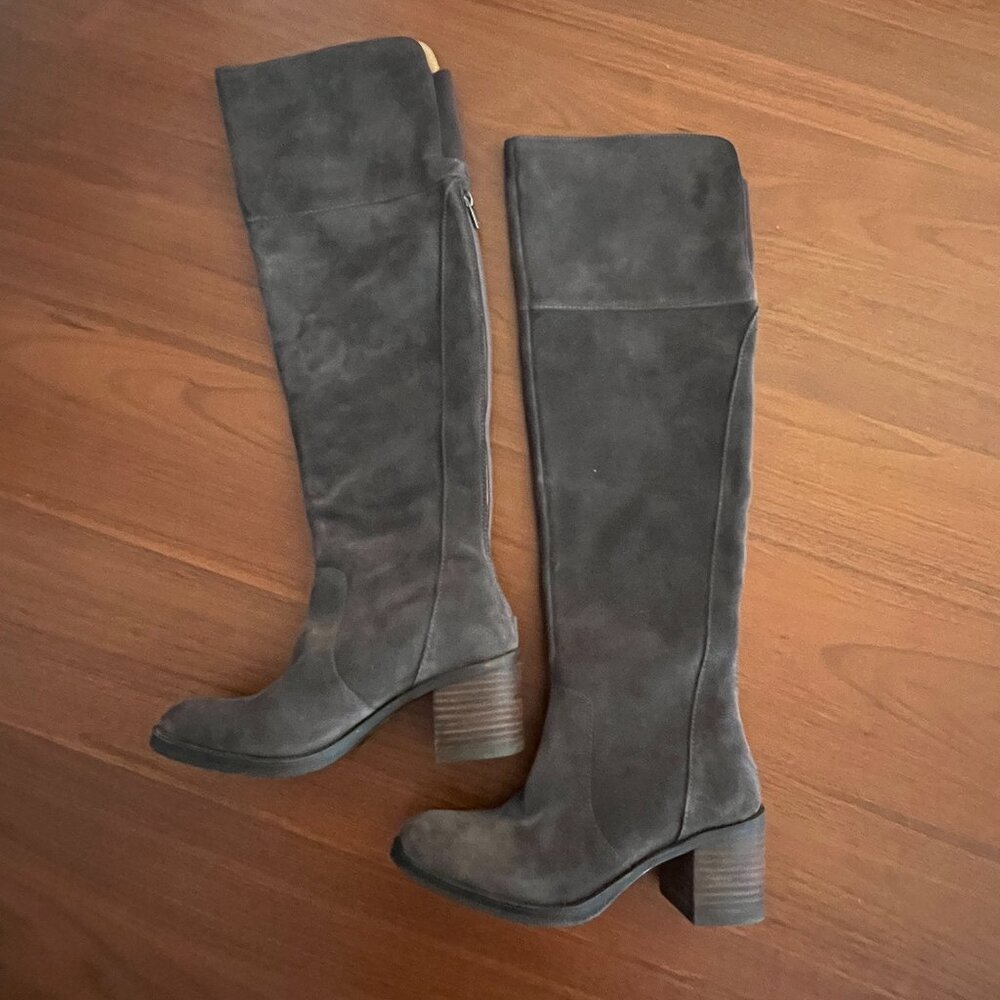 Lucky Brand Rayla Gray Suede Over the Knee OTK Heeled Boot | 8 | NEW